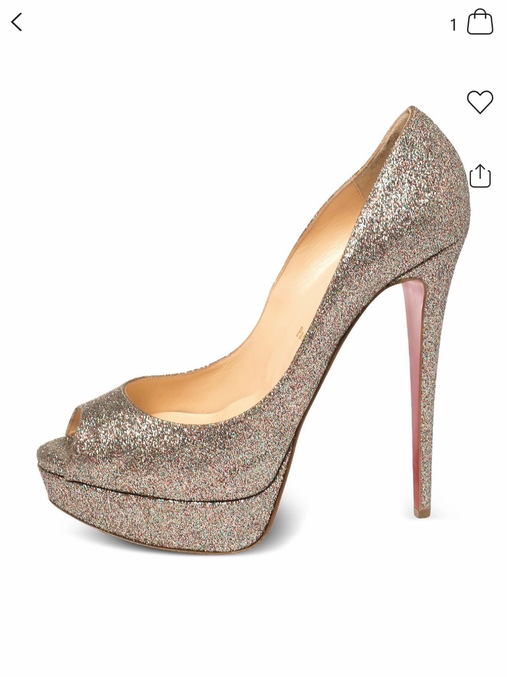 Louboutin Women's Glitter Peep-Toe Platform Pump 39 1/2